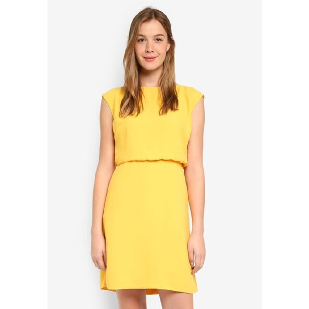 Banana Republic Women Yellow Drape Back Fit & Flare Dress Size 14 New With Tag